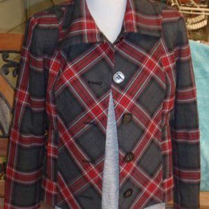 Christopher and Banks Red and Gray Plaid Jacket Petite M